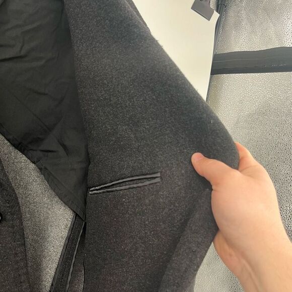 INC International Concepts Single Breasted Black Wool Blend Pea Coat Mens Large - Picture 8 of 8